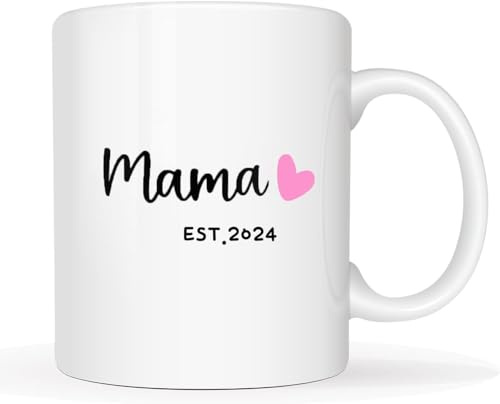 Mama Geschenke Kaffee Tasse, Mama EST.2024 Kaffee Tassen mit Spruch, Weihnachtsgeschenke für Mutter zum Geburtstag,Muttertag Geschenk 350ml Kaffeebecher