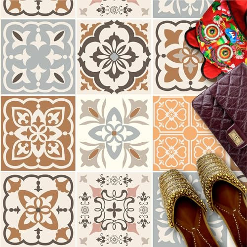 HUBDECO - Fliesenaufkleber - Küche, Badezimmer Deko - Klebefliesen - Bodenfliesen - Klebefolie Küche - Boden Schutzmatte - Selbstklebende Fliesen - 9 Stk. - Venezianisches Muster - 10x10cm