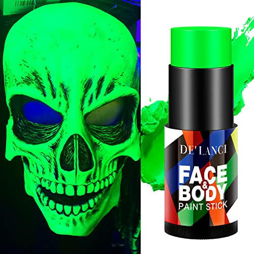 DE'LANCI Neon Grün Gesichtsfarbe Stift Halloween Schminke, Vollbedeckende Gesichts und Körper Hexe Makeup, Green Face Paint Fluoreszierend Körperfarben für Karneval Zombie Kostüm Party SFX Cosplay