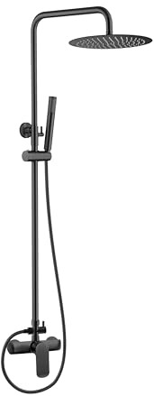 VALAZ Duschsäule Einhebelmischer Schwarz Matt | Duschstange mit Brause Kalt und Warmwassermischer, wassersparend | Schnelle Installation | Rostfrei, Länge 80-120 cm, Sprüher 20 cm, Turia-serie
