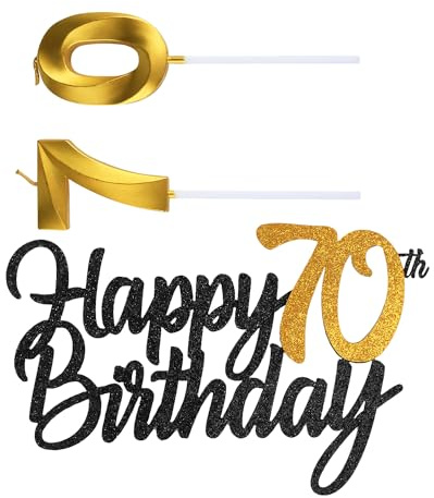 Thyonta 70th Birthday Cake Topper - Personalised Cake Decorations With Birthday Candle for Party Celebration