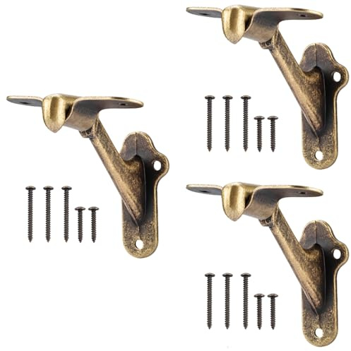 RealPlus Handrail Stair Brackets 3pcs Heavy Duty With Screws for Stairways Staircase Railing (Antique Brass)