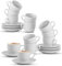 PALUPLUS Set 12 Tazzine Caffè con Piattino in Porcellana da 80 ml, Tazze da Espresso Bianche con decoro e manico, Lavabili in Lavastoviglie, adatte per Microonde -670F