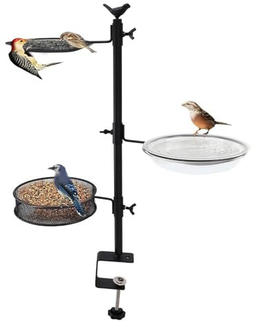 Deck-Vogelfutterstation, Balkongeländer-Montage-Vogelfutterstation mit DREI Tabletts, Badzaun-Klammer-Vogelfutterstation für Gartengeländer-Montage, Außenbalkon, DREI Tabletts