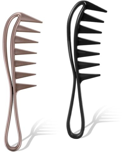 Peine grande con dientes anchos, peine de ducha antiestático de plástico de 2 piezas, peine de pelo rizado, peine de textura ancha para cabello mojado, ondulación, pelucas, herramienta de peinado para
