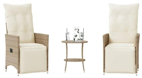 Tidyard 3-TLG.Bistroset Bistro-Set Balkonset mit Kissen | Bistro Lounge Set Gartentisch Gartenmöbelset Gartengarnitur Gartenstul | Sitzgruppe Garnitur Bistrotisch Balkonstuhl Beige Poly Rattan