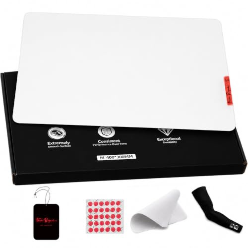 Flash Beyond Glass Gaming Mouse Pad - Premium Glass Pad with Anti-Slip Rubber Base - Smooth, Precise Tracking, Surface for High-Speed Gaming, Ideal for FPS Players (White, Middle-40 * 30CM) | Micro-etched tempered glass; controlled glide, anti-slip base, rounded edges and kit included
