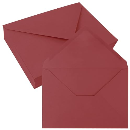 JAGERGREEN Briefumschläge C6 Rot, 108x159 mm, 50 Stück, 150 g/m² | Ohne Fenster mit Nassklebung. Ideal für Grußkarten, Einladungen, Hochzeiten, Geburtstage und besondere Anlässe.