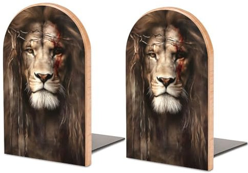 2 Stück Buchstützen aus Holz, „The Lion Leader-Buchstützen für Regale, rutschfeste Buchstützen für Büro, Zuhause und Küche, Buchstützen zum Aufbewahren von Büchern, 12,7 x 7,6 cm