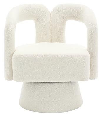 Estiliza Grad drehbare Kuschelfass-Akzentstühle, Runde Sessel mit Breiter Polsterung, Flauschiger Stoffsessel für Wohnzimmer, Schlafzimmer, Büro, Warteräume, Beige