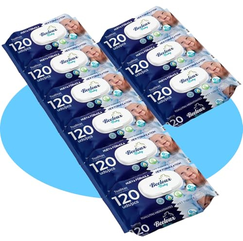 BESTLINE Toallitas Húmedas Bebé, Cuidado e Hidratación Profunda, Fibras Ultrasuaves ideales para Piel Sensible, Perfume Fresco y Cítrico, Baby Blue, 9 Paquetes de 120 Uds, 1080 Toallitas
