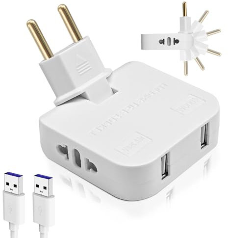 Adattatore MULTISIZE Spina,BOBOPACK Presa Multipla Ultra Piatta, 4 in 1: 2 porte USB e 2 Prese Adatatore Europeo e Americano,Adattatore Presa Piatta con Rotazione di 180°, Spina Piatta Salvaspazio