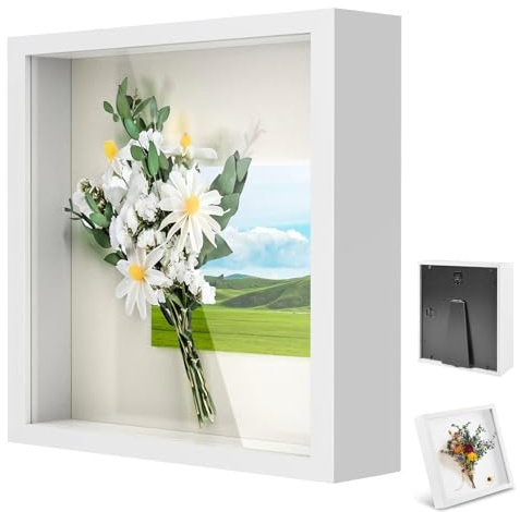 3D Marco de Fotos, Marco de Fotos Profundo para Rellenar 25 x 25 cm, Marco Tridimensional Cuadrado, Marco de Objetos 3D más Profundo 3cm, Decoración Tridimensional de Paredes, Artesanías, Blanco