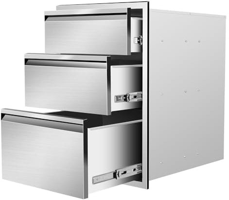 KYZTMHC Küchenschubladen für den Außenbereich, Edelstahl, geschlossene integrierte 3-stufige Schublade mit Griff, für die Außenküche(40.6 Wx53.3 Hx58.4 D cm)