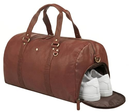 STILORD Ventura Robuste Leder Reisetasche Groß Herren Weekender mit Schuhfach - Handgepäck Tasche 40L Duffle Bag zum Umhängen Vintage Sporttasche Echtleder für Reise & Fitness Farbe:maraska - braun