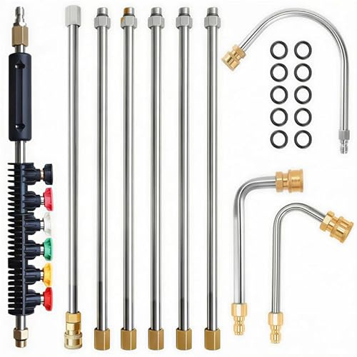 Spalivivre Lot de 10 rallonges pour nettoyeur haute pression avec 6 embouts de buse, lance de nettoyeur haute pression, outils de nettoyage de gouttière, 4000 PSI, connexion rapide 1/4