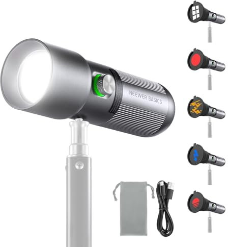 NEEWER Basics RGB fotografi ficklampa med 4 färger/20 GOBO-filtrering/7 500 mAh, 10 W bärbar LED spotlight videostrålare aluminiumlegering mönstrat ljus vid solnedgång för video, FL10