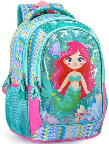 Julian Ross Zaino Scuola Elementare Bambina 43x33x15 cm Sirena Glitter – Multitasche, Schienale Ergonomico, Spallacci Imbottiti, Tasche Porta Borraccia, Grande Capacità e Design Brillante