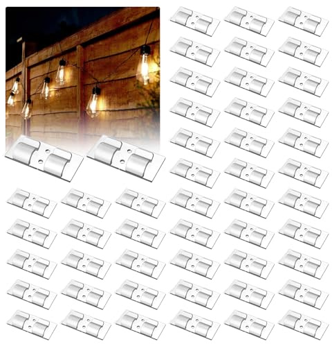 Sixfolo 50 Pcs Haken für Indoor & Outdoor Lichterkette Kugel | Kabelclips Selbstklebend Transparent Outdoor,Klarer Kabelhalter Klein Ohne Bohren für Außen Lichterkette Befestigung