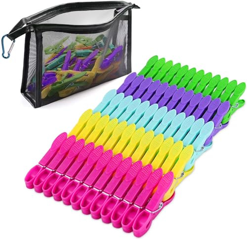 Clothes Pegs 60 PCS, Pegs for Washing Line with Peg Basket, Windproof Peg Bags for Washing Line, 5 Colors Plastic Laundry Pegs without Imprint for Clotheslines and Clothes, Socks
