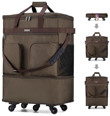 Hanke Ausziehbarer Koffer mit Rollen Leichter Reisetrolley Großes Fassungsvermögen Expandable & Kollapsierbar Reisetasche für Damen Herren 360° Spinner Räder (Kaffeebraun-Upgrade)