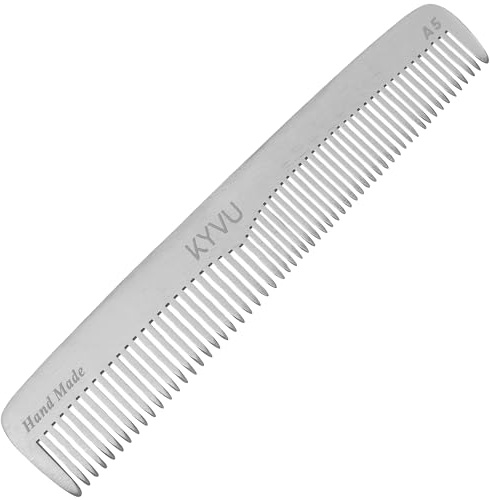 KYVU A5 Metal Hair Comb for Men, Dual-Tooth Fine & Coarse, Aluminium | Handmade, 16.8 cm, Anti-Static, Unbreakable, Wet or Dry Use, Lightweight, Travel, Gents Gift