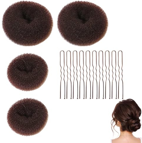 4 Pièces Donuts Chignon,Boudin Cheveux Accessoire Cheveux Femme Accessoires de Coiffure Elastique Donut Chignon Enfant Fille Coussins à Chignons Pince Aide Bandeau Chouchou,pour Mariage (Marron)