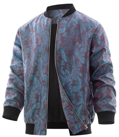 Bomber Jacket Windbreaker Jackets Men 70s Disco Men Long Sleeve Zip Up Varsity Jacket Stand Collar Coat With Pockets Nightclubs Leisure Holiday Fall Winter Chaqueta Bomber Para Hombre Purple-Blue L