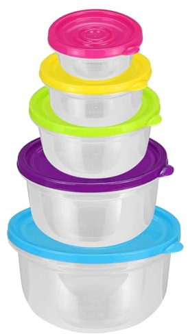 5 Stück Plastikschüssel mit Deckel - Plastik Frischhaltedosen mit Deckel, BPA-Frei Meal Prep Dose, Gefrierbehälter, Stapelbare Lebensmittelbehälter Küche, Mikrowellen- und Gefriergeeignet, Rund