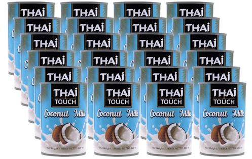 Thai Touch Coconut Milk 24x 400 ml Kokosmilch, cremig-süß, ideal für asiatische, karibische & südamerikanische Küche, für Thai-Curry, Eintöpfe, Fisch & Fleisch, Wok-Gerichte, in Thailand produziert
