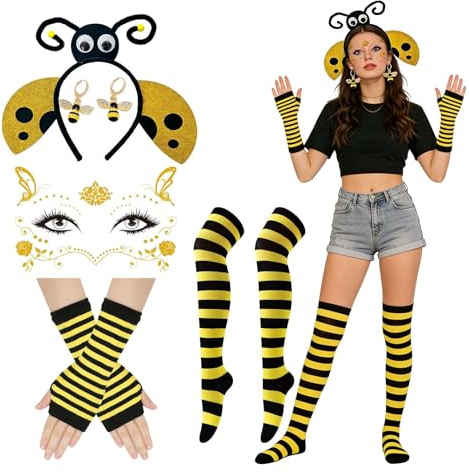 Déguisement Abeille Enfant – Costume Complet avec Serre-tête, Gants à Doigts, Accessoires, et Collants, idéal pour fêtes à thème, Halloween, Anniversaires et événements festifs – Confortable et a