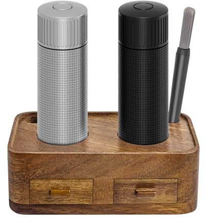 Luvan Salt and Pepper Grinder Set, Aluminum Alloy Pepper Mill with Adjustable Coarseness, Ceramic Grinding Core for Salt & Stainless Steel for Pepper, with Walnut Stand for Kitchen, Tabletop, Gifts