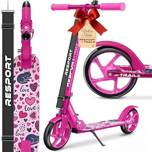 RE:SPORT® Cityroller für Kinder & Erwachsene mit Klingel & Tragegurt | Tretroller Scooter höhenverstellbar & klappbar bis 100 kg | Kickscooter mit rutschfestem Deck | Kinderroller große Räder