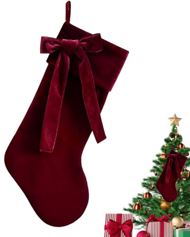 Générique Weihnachtsstrümpfe aus Samt, 48,4 cm (19 Zoll) mit Schleife, Weihnachts-BA-S zum Aufhängen für Kamin, Kamin, Treppe, Geländer, Wand, Haus, Bauernhof, Party