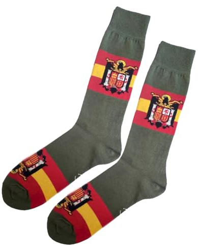 Tiendas LGP - Calcetines Bandera de España con Escudo Aguila de San Juan, color Verde