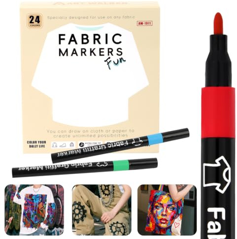 MOTIBACK Textilstifte Set, 12 24 30 Stück Waschmaschinenfeste Stoffmalstifte, Permanente Textilfarbe & Textilmarker für T-Shirts, Stofftaschen und Textilien, Für Erwachsene (Mehrfarbig 24pcs)
