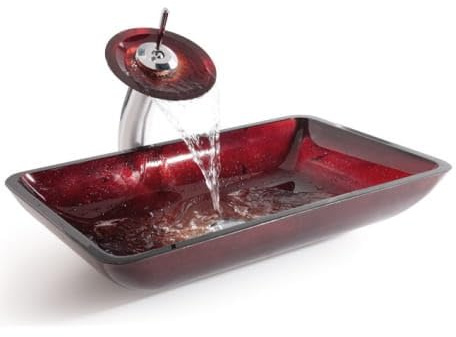 Lavabo en verre avec couvercle en verre pour salle de bain style Aesthetic Bathrooms, 56 x 35,6 x 11 cm - bordeaux