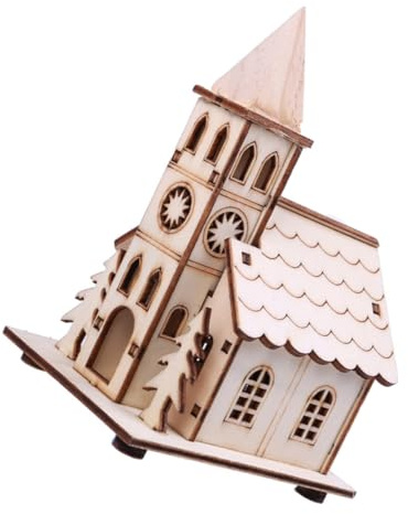 ARTSEWPLY Ornamento Luminoso in Legno a Forma di Casetta Natalizia, Decorazione da Scrivania per Natale, Decorazioni Luminose la Casa, Mini Decorazione Natalizia Artigianale per Ambienti