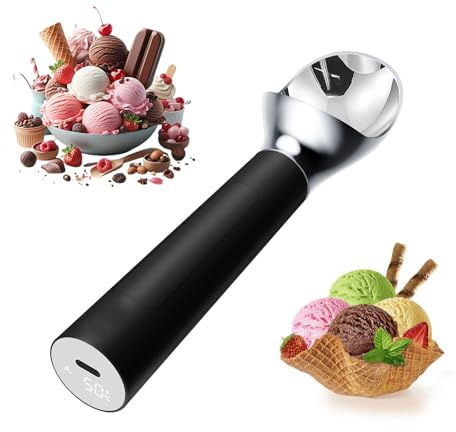 Cuillère à Glace Chauffante électrique Avec écran Led, Chauffage Jusqu’à 158°f, Scoop à Glace Ip67 étanche, Rechargeable Par Usb, Pour La Maison Et Usage Professionnel black
