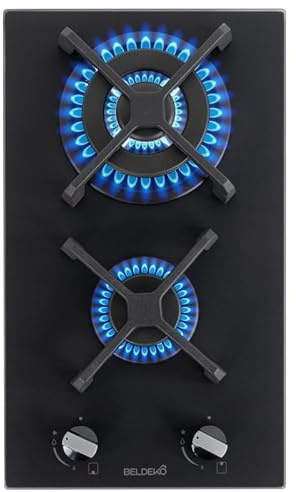 BELDEKO PIASTRA DI COTTURA GAS 2 LUCI DOPPIA CORONA - VETRO NERO OPACO E GHISA - 5200 WATT