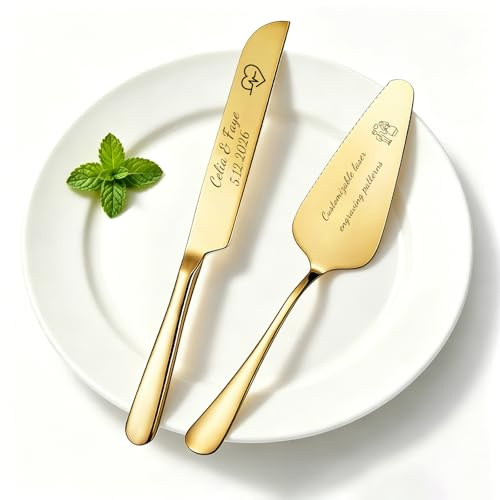 WFE Personalised Wedding Cake Cutting Set Engraved Cake Cutter Server | Romantic Bridal Shower Gift for Weddings Anniversaries Engagements Custom Metal Set for Bride and Couple