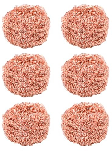 6Pcs Heavy Duty Copper Scrubber, Non-Scratch Copper Sponge Reusable Scouring Pads for Cast Iron Stainless Steel Grills, Scrubbing Pads