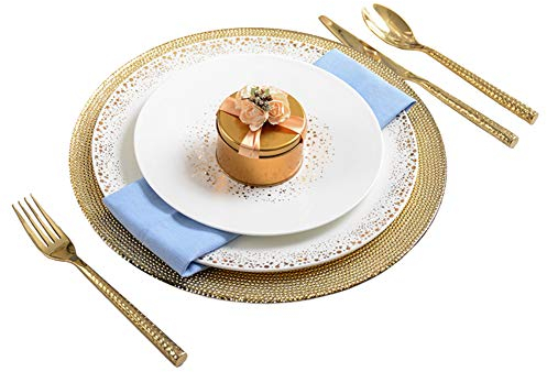 XCXDX Piatto in Porcellana Bianca, Piatto in Vetro Dorato, Decorazione da Tavola Dell'hotel, Coltello Dorato E Cucchiaio Forchetta, Set da Tavola in Porcellana Semplice