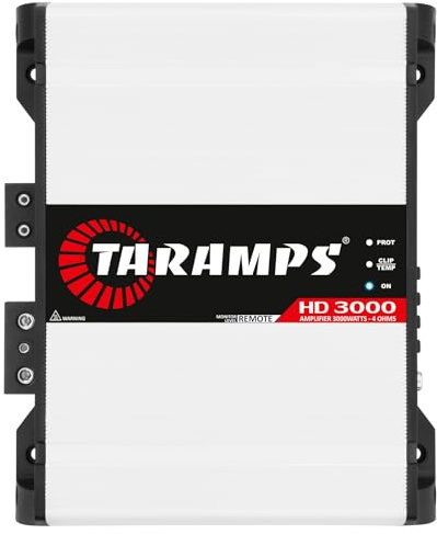 Taramps HD 3000 4 Ohms White 1 Channel Amplifier 3000 Watts RMS Digital, Crossover, Low/High Pass, Bass Boost, Gain Control, Car Audio System, Monoblock Full Range, LED Monitor Indicator, HD 3k