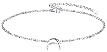 ChicSilver 925 Plata Pulsera Mujer Cadena Fina Ajustable Luna Corazón | Material Plata de Ley Joyería Minimalista Mano 16+5cm Caja Regalo