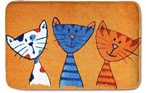 chaqlin Designer Door & Floor Mat for Your Hallway, Bathroom, Indoor and outdoor areas – Anti-slip and Washable – Practical mud wiper and dust trap Kitchen Carpet Cats Triplets Orange