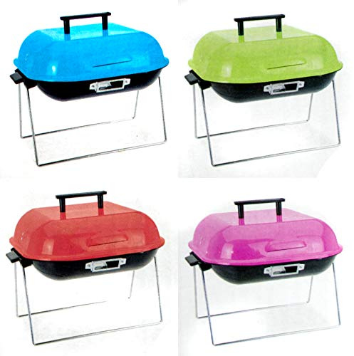 BBQ Tragbarer Grill, 37 x 37 cm, Tischgrill Barbeque Klappgrill Camping Picknick (Pink)