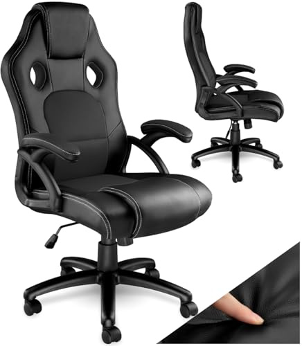 TecTake® Chaise de Bureau Fauteuil de Bureau Fauteuil pivotant Design Chaise Gaming, Siege Ergonomique, Fauteuil avec Accoudoirs, Rembourrage épais, Roulette, Hauteur réglable Teletravail