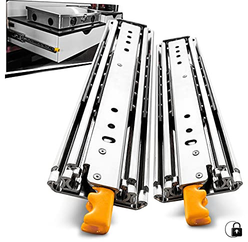 AOLISHENG Heavy Duty Drawer Runners with Lock 350mm Full Extension Load Capacity 220 Kg Ball Bearing Industrial Locking Heavy Duty Drawer Slides Side Mount 1 Pair with Lock, 14 inch (350mm)