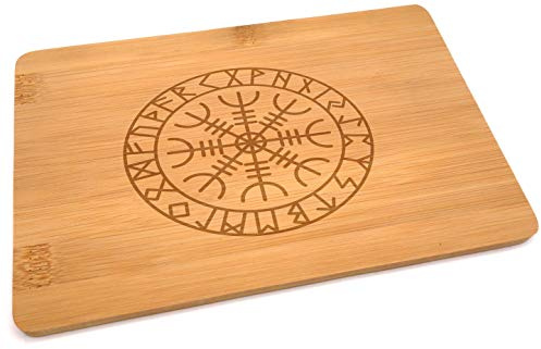 Samunshi® Holzbrett mit Gravur Aegishjalmur Runen aus Bambus Brett Schneidebrett klein Brotzeitbrett Holz Schneidebretter Holzbrett Küche
